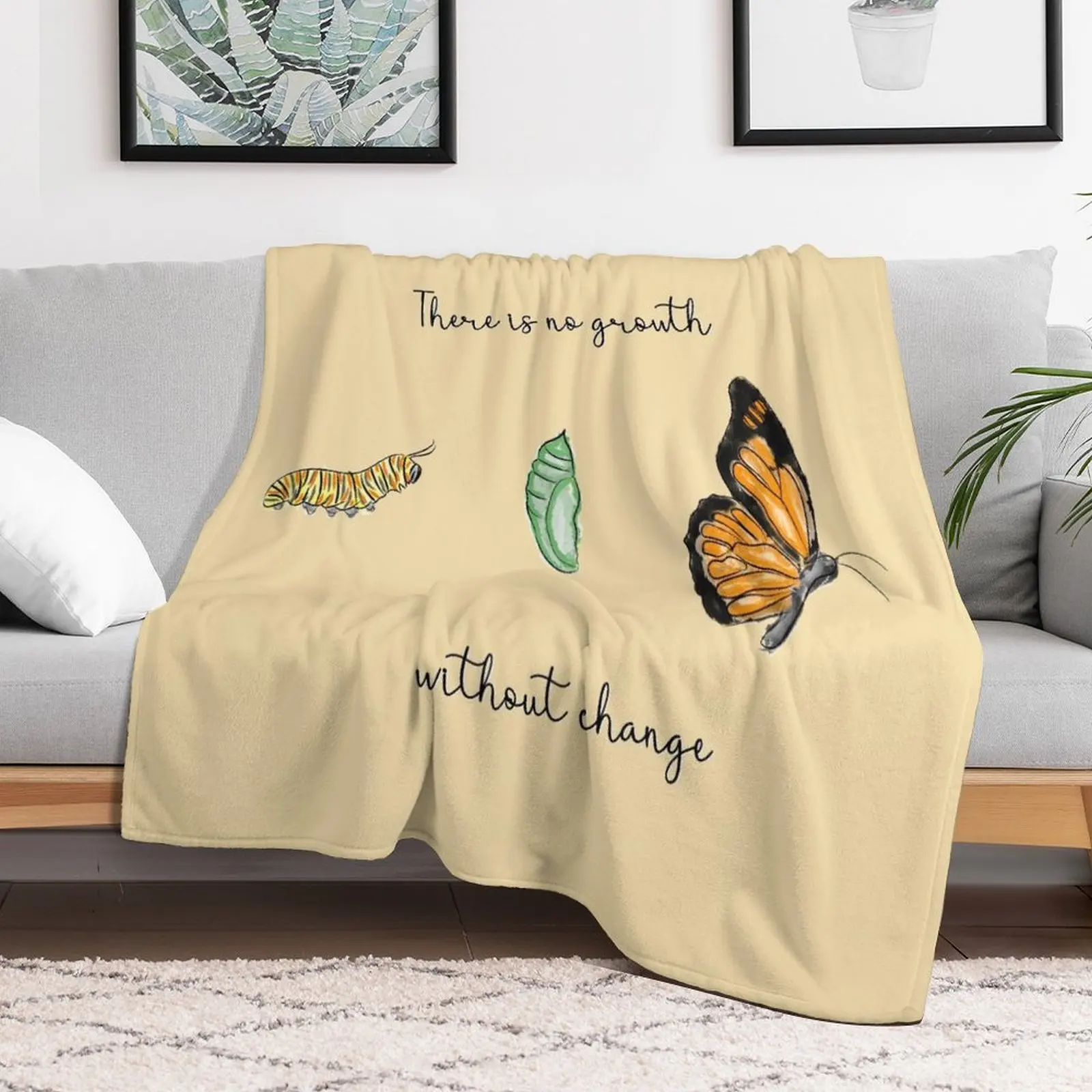 Metamorphosis There is no growth without change Caterpillar, Chrysalis and Butterfly Throw Blanket manga Luxury Thicken Blankets