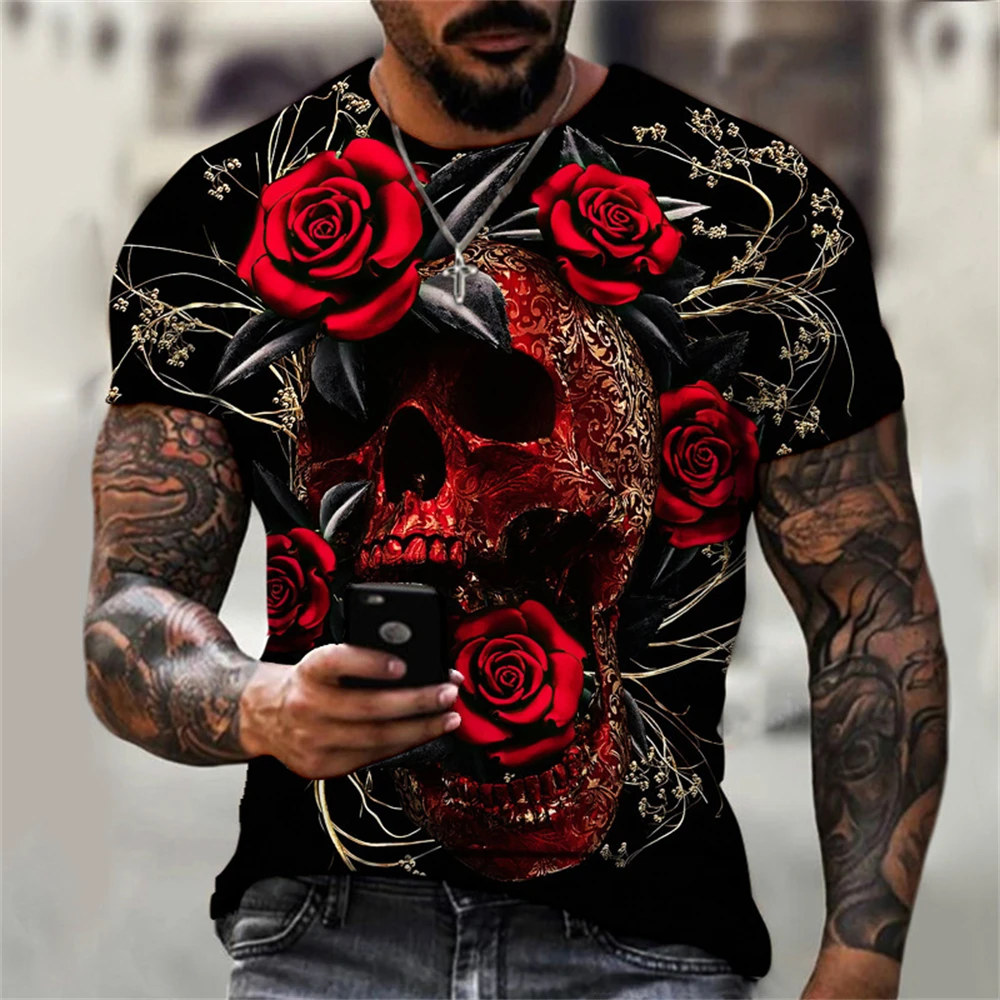 Men's and women's 3D graphic T-shirts,retro T-shirt with bright rose print,round neck casual short sleeved shorts,summer 2024