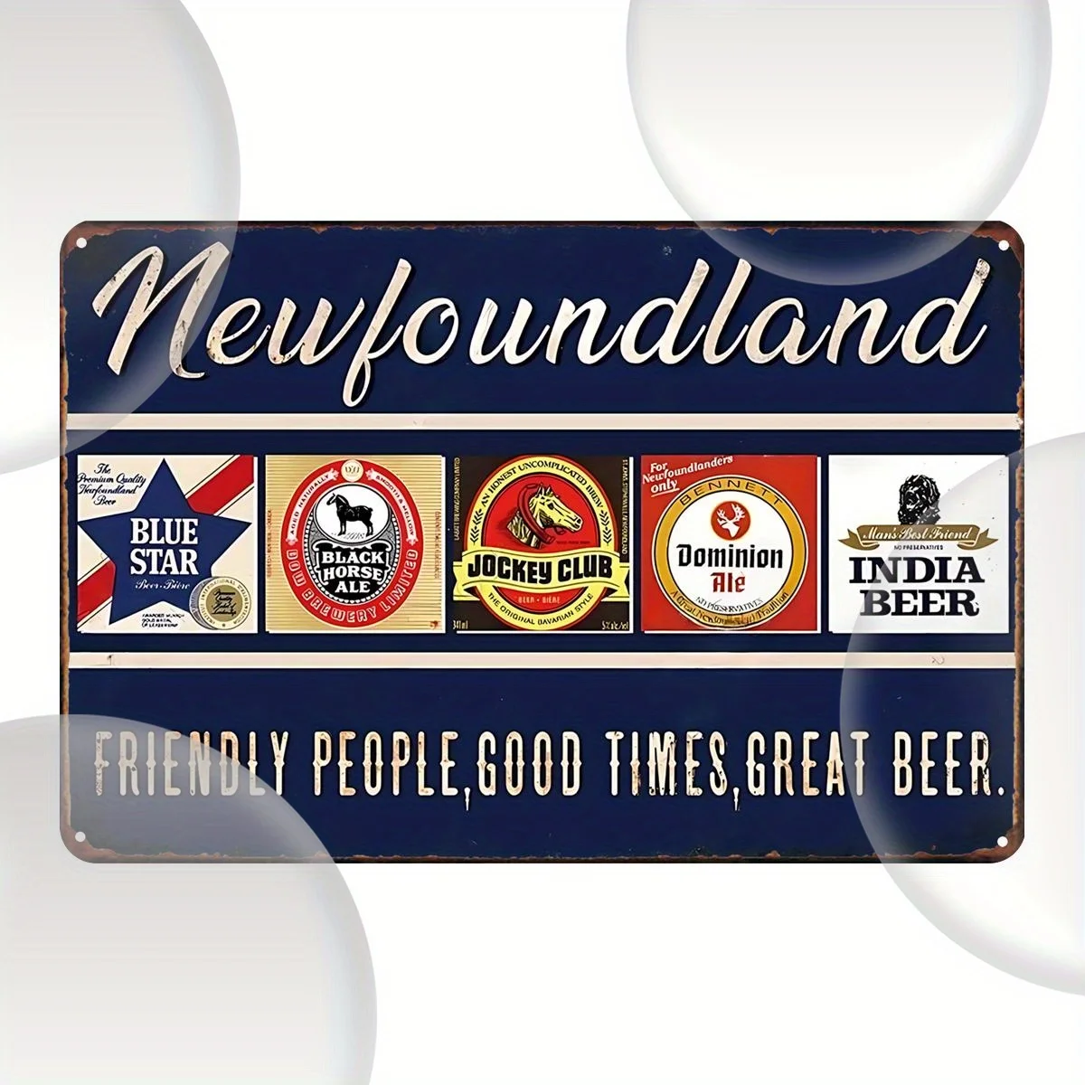 [ Metal Sign] Rustic Iron  Vintage Newfoundland Beer Brand Sign | Featuring Friendly People, Good Times, Great for Man Cave, Hom
