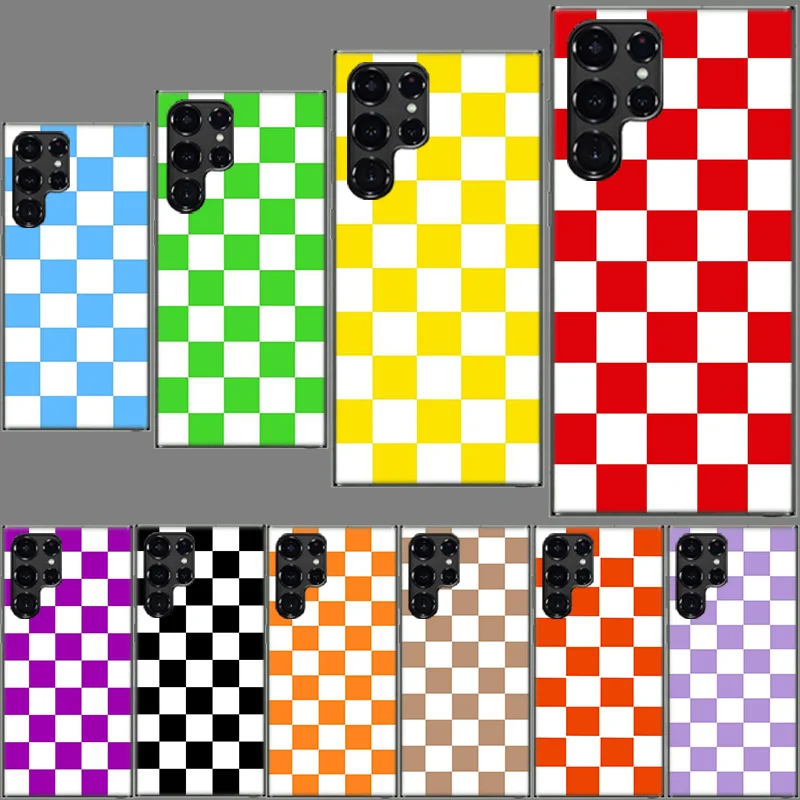 Retro Classic Chess Board Grid Phone Case For Samsung Galaxy S24 S23 S21 S20 FE S22 S26 Ultra S25 Edge S10 Plus Cover Clear TPU