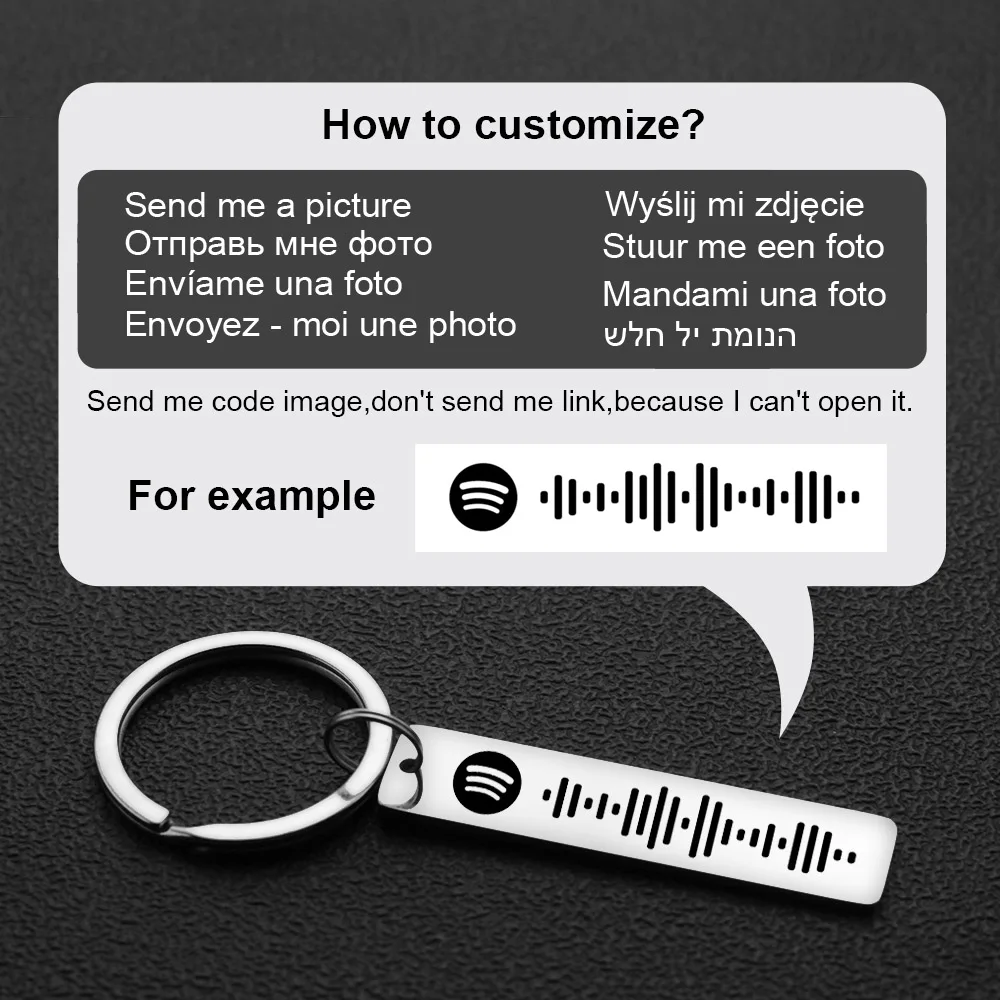 Personalized Spotify Code Keychains Customized Music Keyrings Scannable Song Name Key Rings Chains Gift for Car Couple P040