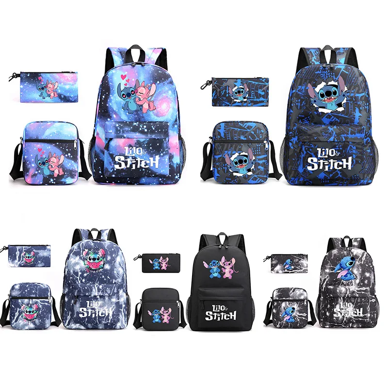 

Disney Lilo Stitch, 3 шт./компл., сумка для книг, детский рюкзак, школьные сумки для мальчиков и девочек, повседневные рюкзаки, набор сумок на плечо Mochilas