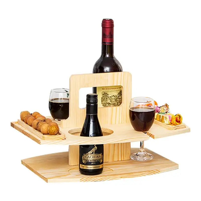 Outdoor Wine Picnic Table Wooden Portable Picnic Snack Table Large Capacity Detachable Sturdy Outdoor Snack Wine Tray For Beach