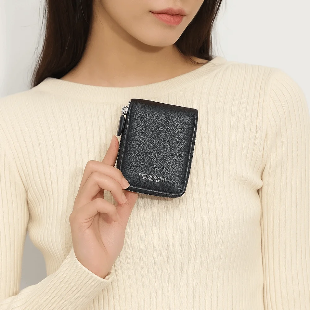 

Retro Ultra Thin Women Short Wallet Short Clutch Multi-function PU Leather Card Holder Zipper Coin Purse Card Storage Bag