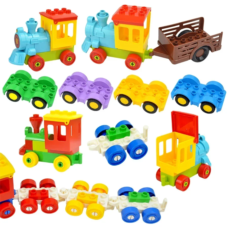 Big Size Building Figures Block Family Doll Police Children Traffic Train Plastic Car Educational Creative Toy Compatible Duploe