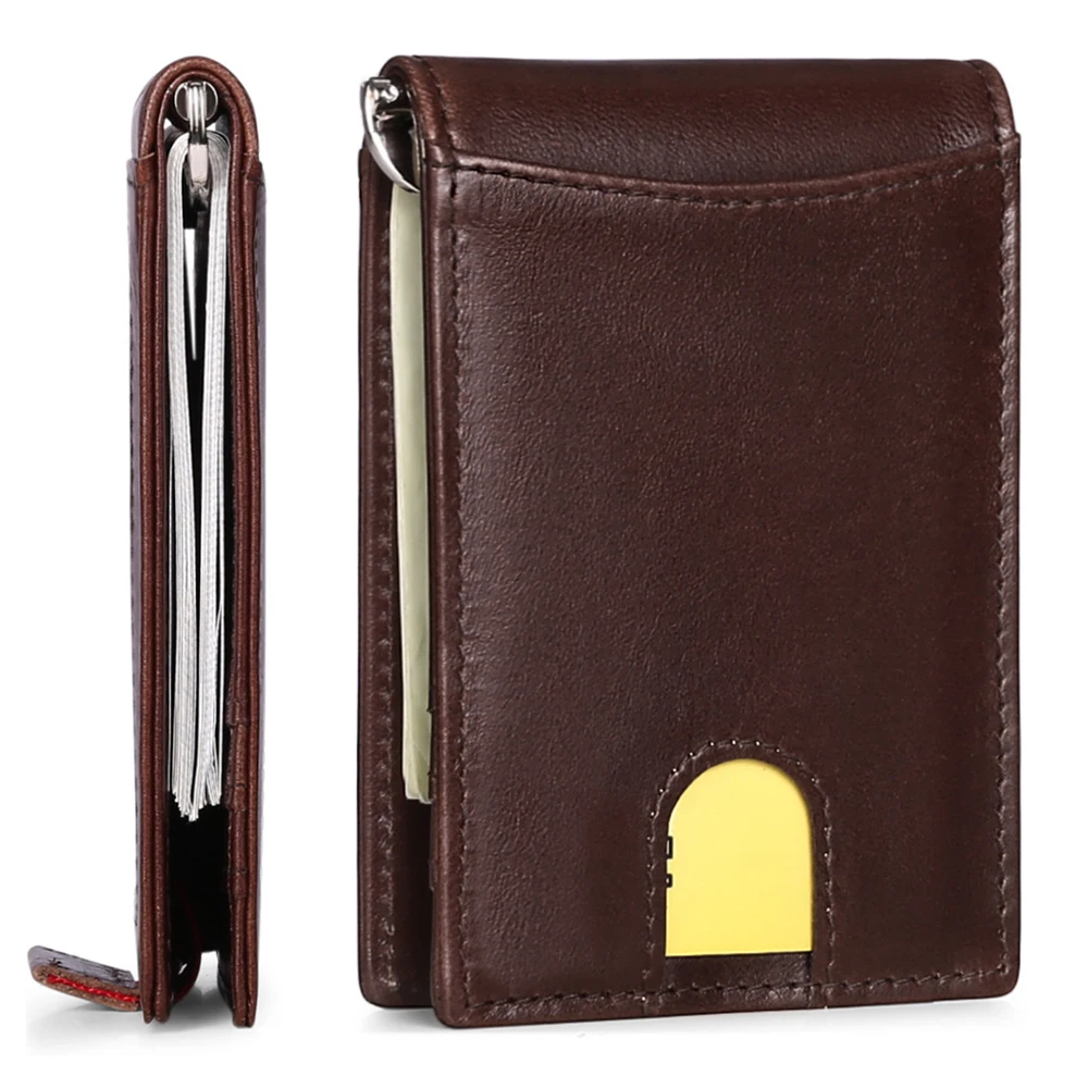 

pull tab Genuine leather RFID block money clip card wallet