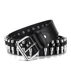 GAOKE Hollow Bullet Decoration Belt Fashion Ladies Leather Studded Gift Man's Goth Rock Wild Adjustable Women Punk Black Belt