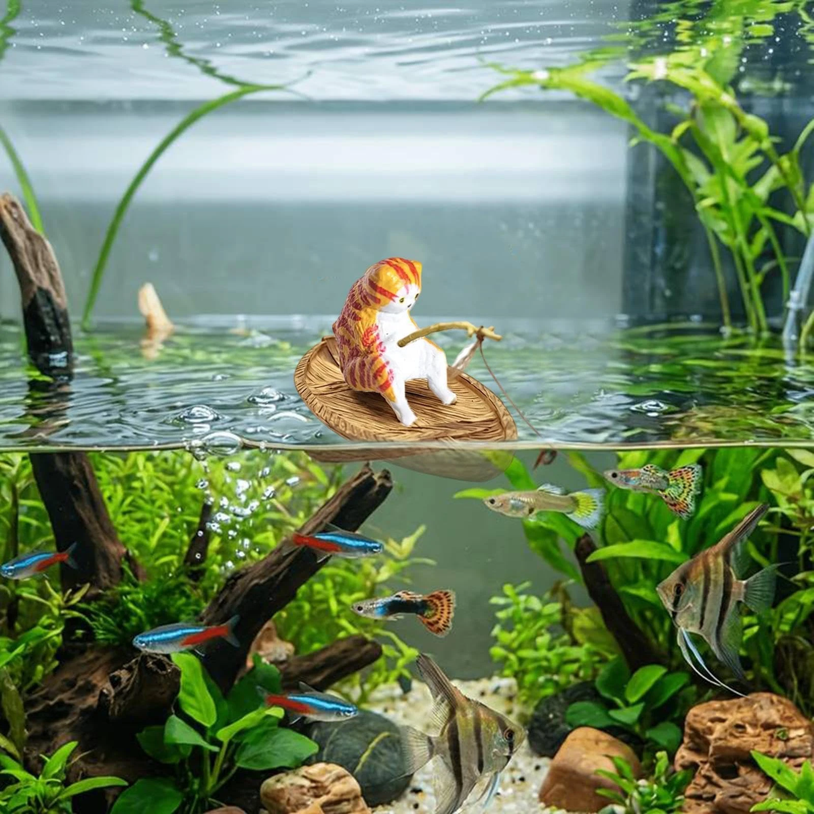 어항 장식품 창의적인 고양이 낚시 보트 수족관 장식품  - Aquarium Marina 리뷰 및 가격