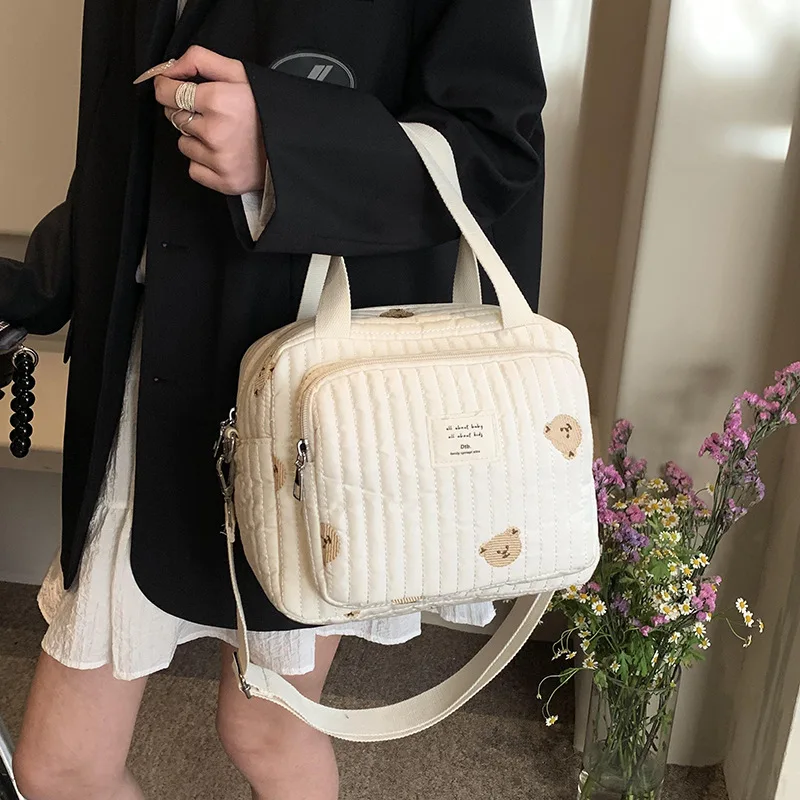 Korean Ins Bear Mommy Bag Fashion Embroidery Shoulder Bag Portable Bento Bag Light Leisure Travel Backpack