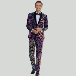 Colorful Purple Velvet Sequin Suit For Groom Wedding Banquet Host Suit Male Singer Prom Concert Stage Performance Blazer Pants