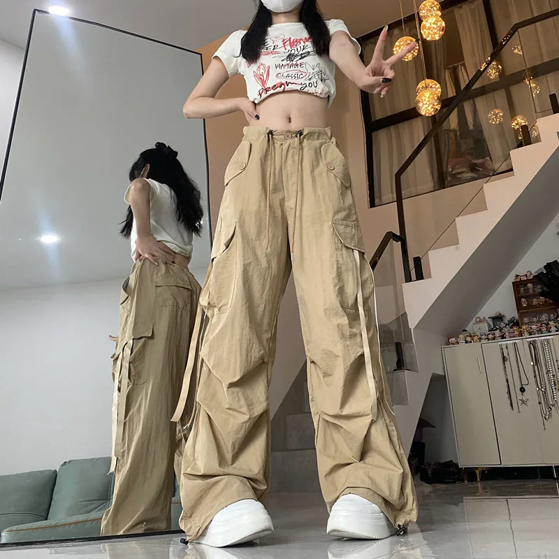 Real Shot# American Overalls Women'S Spring And Summer New Loose Design Drawstring Straight Ankle Tied Wide Leg Pants Fash