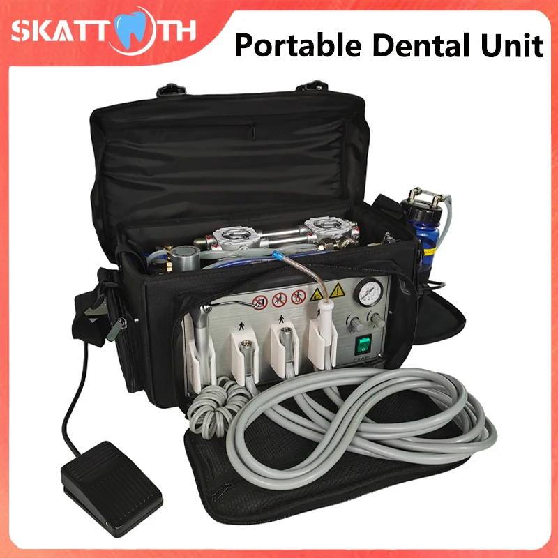 Portable Dental Unit Backpack Air Turbine Unit With Air Compressor 3 Way Syringe Suction 2/4 Holes Mobile Dental Unit  Equipment