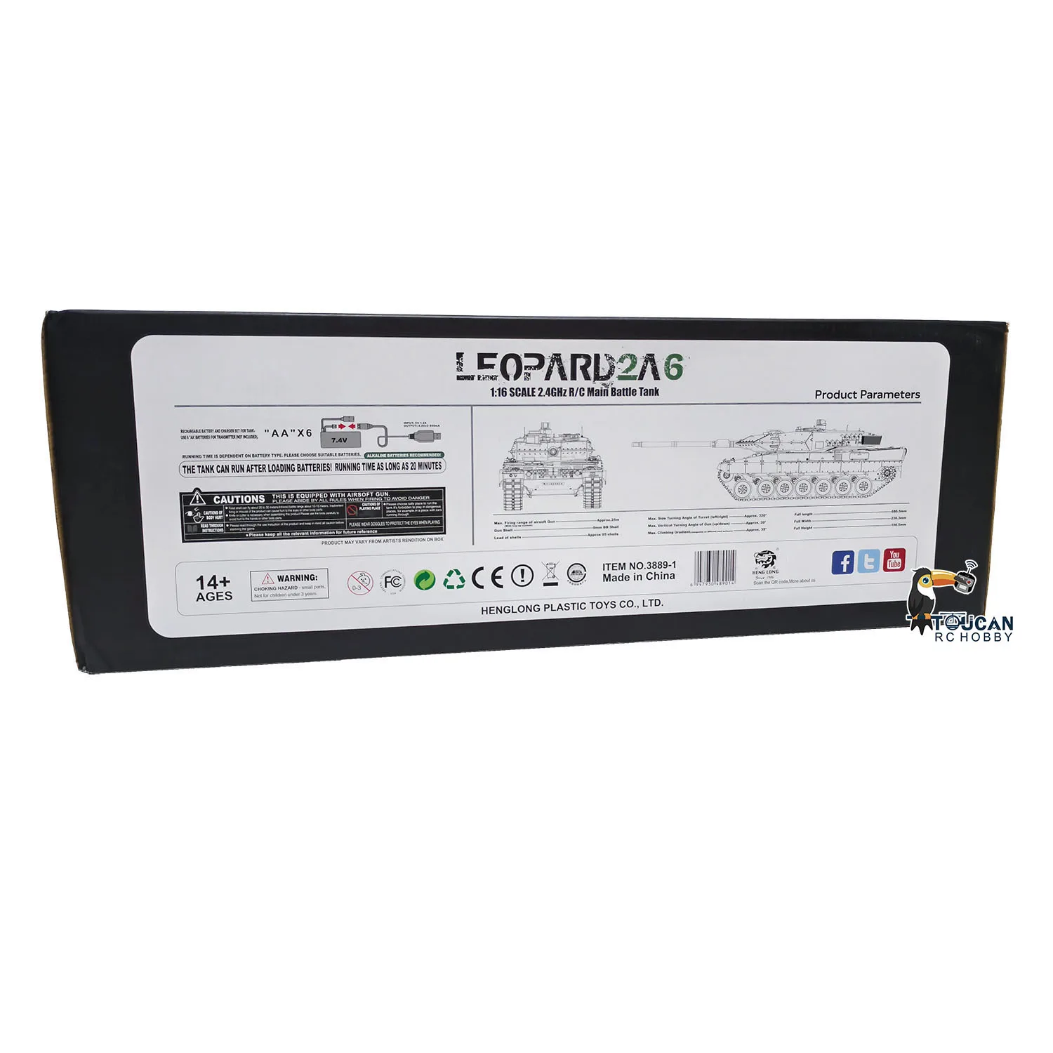 

HENG LONG 1/16 TK7.0 Leopard2A6 RC Tank 3889 Metal Tracks Wheels Barrel Recoil BB Airsoft Smoke IR Battle TH17592-SMT4