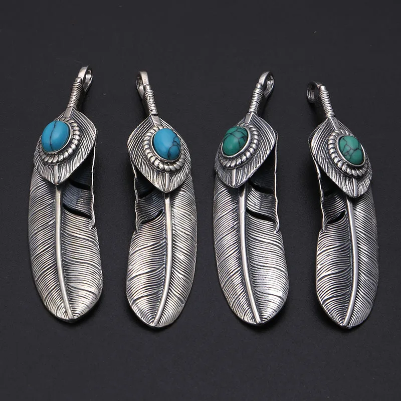 

Manufacturer wholeSale S925 Sterling Silver men'S claSSic retro thai Silver eagle SerieS gold feather necklace pendant