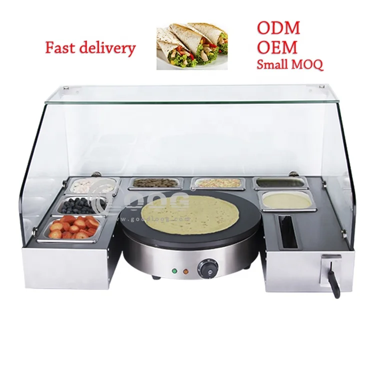 Best Commercial Chinese Pancake Cake Making Machine One Head Non-stick Stainless Steel Electric Crepe Maker With Serving Station