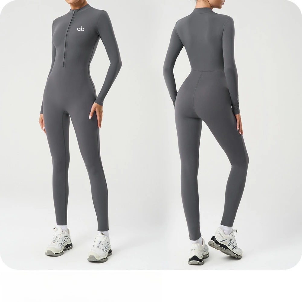 Women Fleece Half-Zip Long Sleeve Yoga Jumpsuit High Elastic Butt Lift Tight Fitness Bodysuit Autumn Winter Outerwear