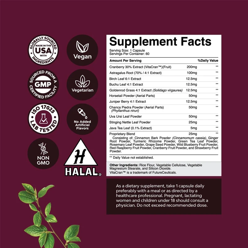 Male and female kidney support cranberry - promotes kidney and bladder health - non GMO halal and vegetarian