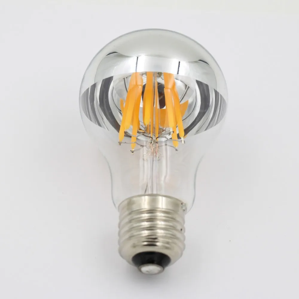 A19 Half Silver Mirror Top LED Filament Bulbs E27 Dimmable