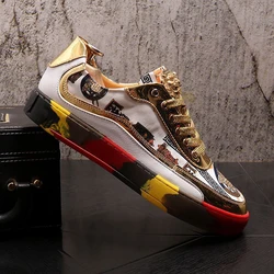 New Men's Shoes Printed Canvas Gold Thin Straps Personalized Fashion Versatile Casual Breathable Sports Shoes A15