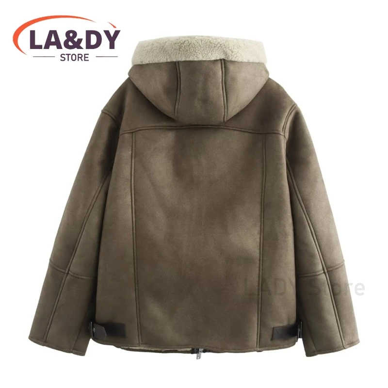 2024 New Winter Women Fashion Hooded Thickening Warm Jacket Female Solid Color Long Sleeve Zip Coat Outerwears