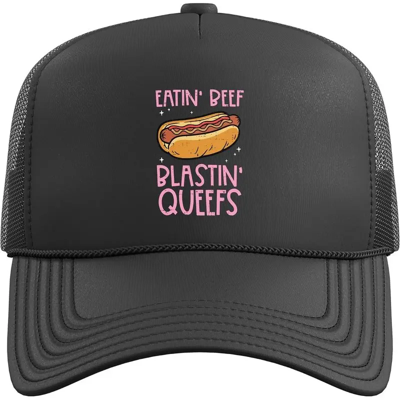 Hotdog Eatin Beef Blastin Queefs Inappropriate Men Women Trucker Hat with Adjustable Mesh Back