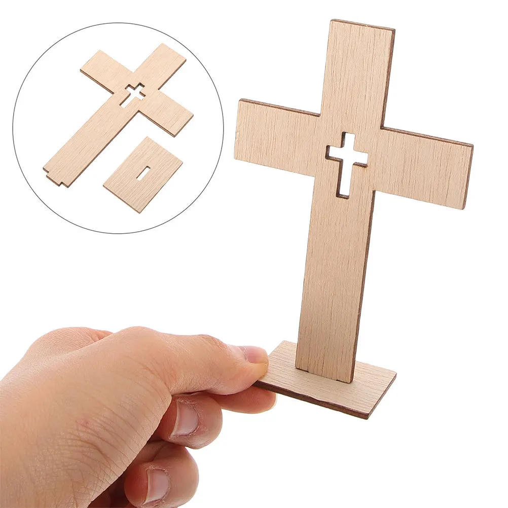 

12Pcs Wooden Cross Cutouts Standing Bases Rustic Tabletop Centerpieces for Baptism Wedding Crafts Religious Christian Decor