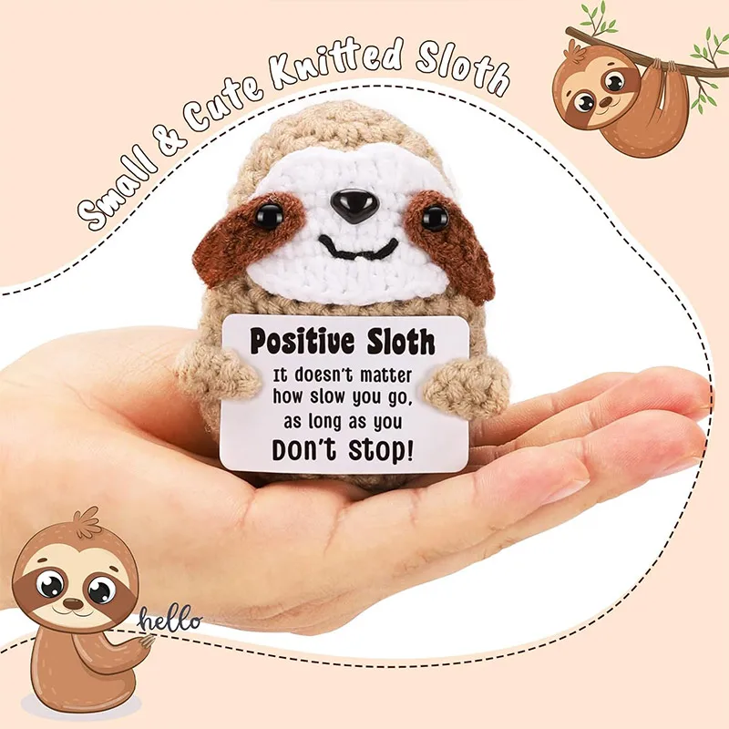 Inspirational Positive Crochet Sloth - Handmade Little Reminders Emotional Uplifting Support Mental Health Knitted Sloth