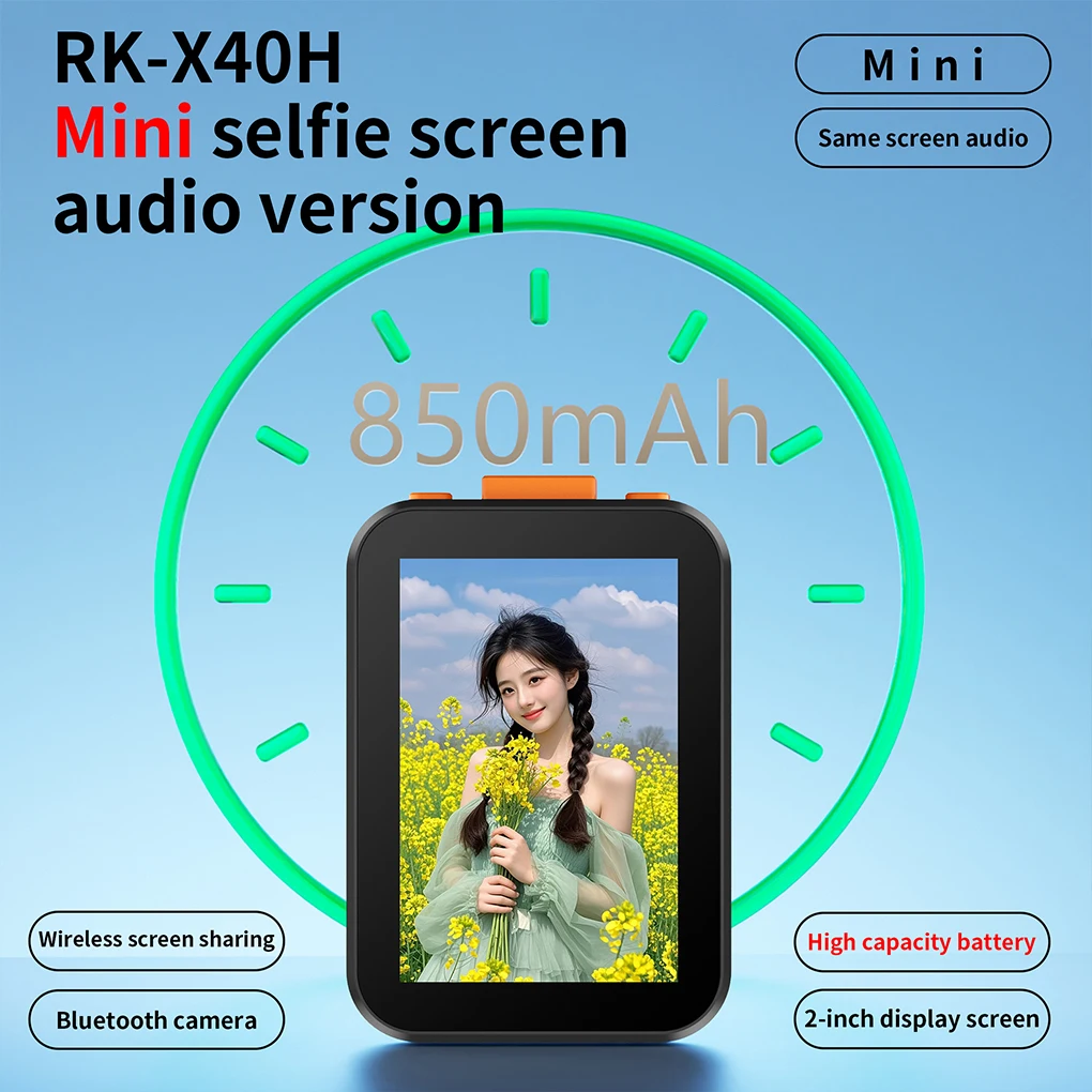Écran de moniteur de Selfie sans fil RK-X40H, pour iPhone, 850mAh, Bluetooth, réglage de la mise au point de l'obturation, support de téléphone, écran Selfie Vlog en direct