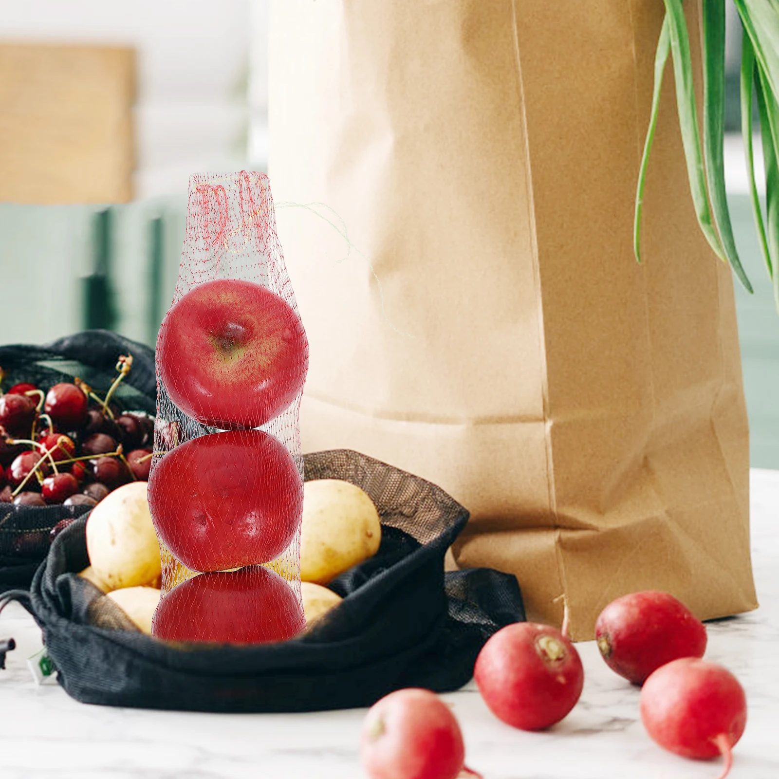 

100Pcs Reusable Mesh Produce Bags Drawstring Elastic Net for Fruit Vegetable Storage Onion Potato Melon Harvest Grocery