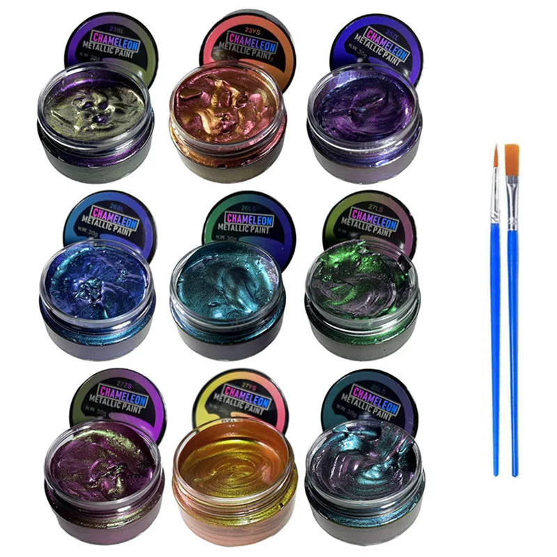 9 Colors Color Shift Acrylic Paint Set 30g Iridescent Pigment DIY Graffiti Canvas Painting Handmade Art Craft Supplies