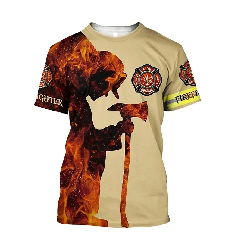 New Summer 3D Firefighter Print T-Shirt Men\'S Fashion Street Wear Short Sleeve Harajuku Clothing Gym T-Shirt Men\'S T Shirt