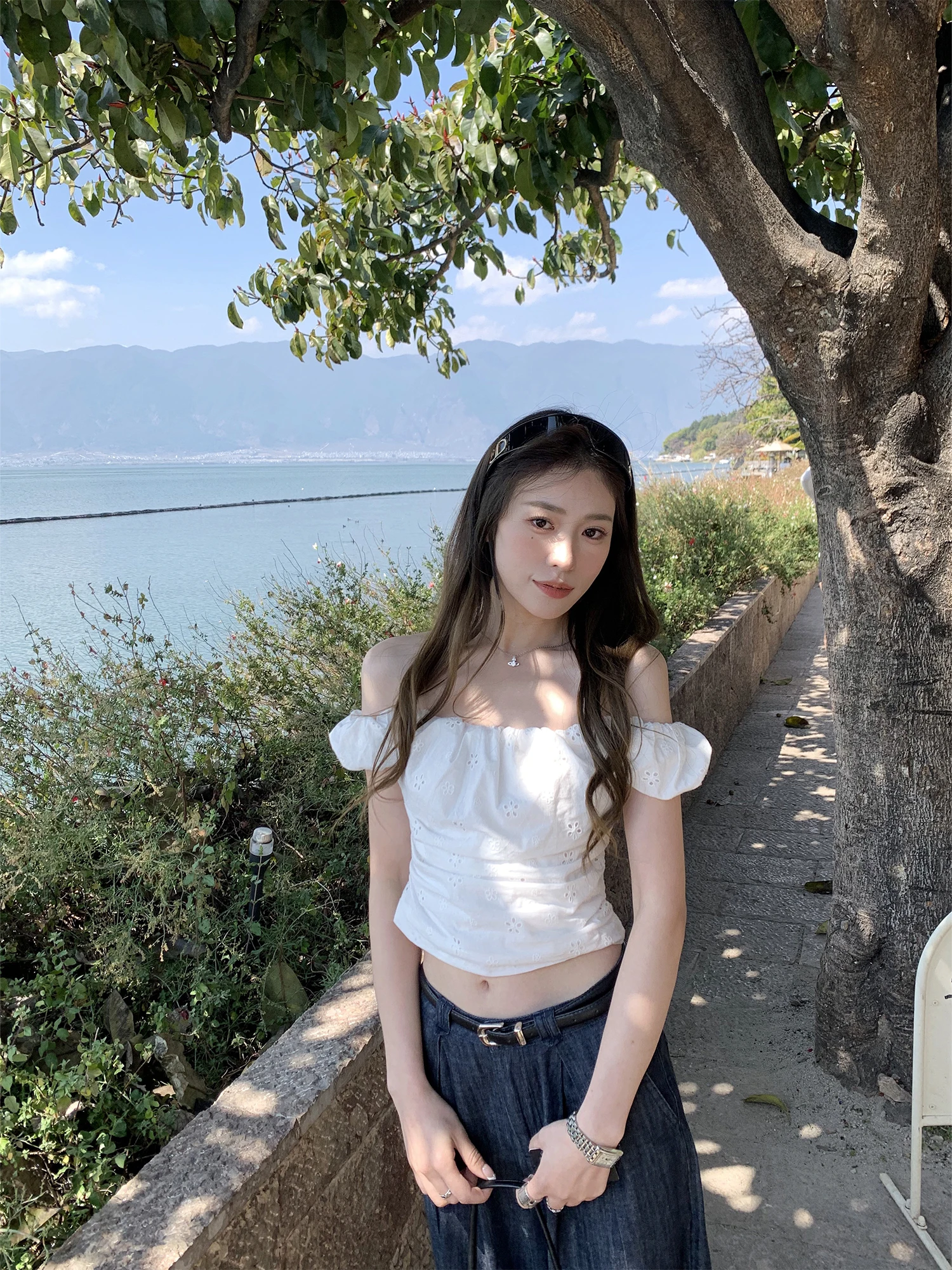 

Alice Hhi Embroidered One oulder ort irt Women's Slimming Design Spring Summer Top Faion Commute Sle Bubble Sve