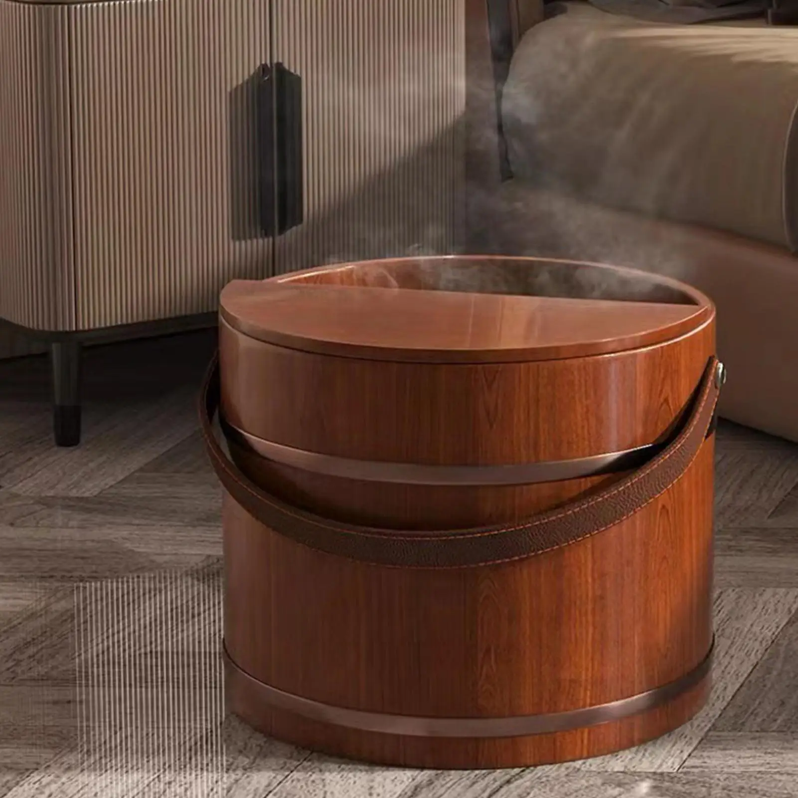 Wooden Foot Bath Tub with Lid Spa Soaking Basin for Relaxation Massage Herbal Pedicure at Home Sauna Washing Gift for Women