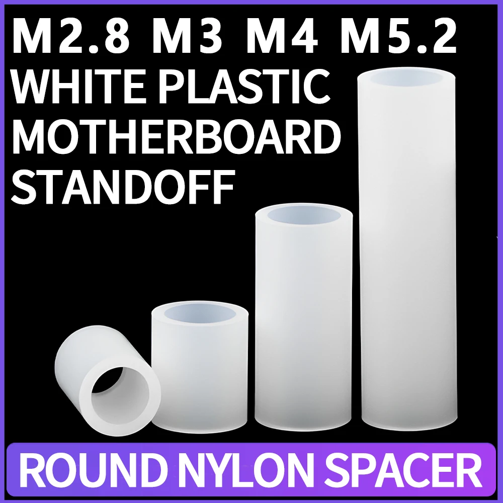 White Nylon Plastic Motherboard Standoff Rround Metric M2.8 M3 M4 M5.2 PC Computer Board Spacer PCB Hollowed Non Threaded Washer
