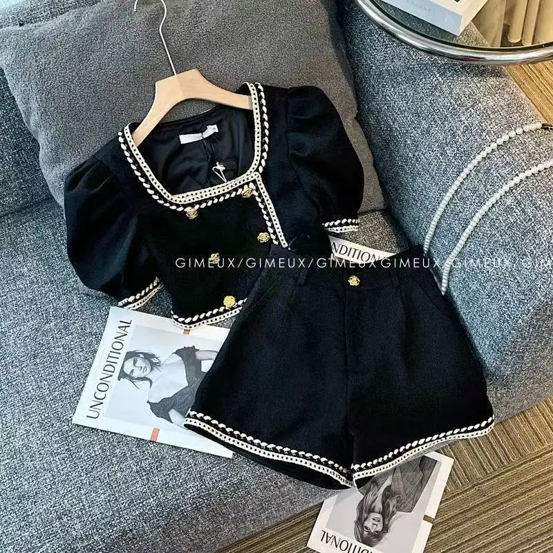 Girl's Little Fragrant Summer Set 2025 New Style Girl's Elegant Short Top and Shorts Two Piece Set 100-160CM