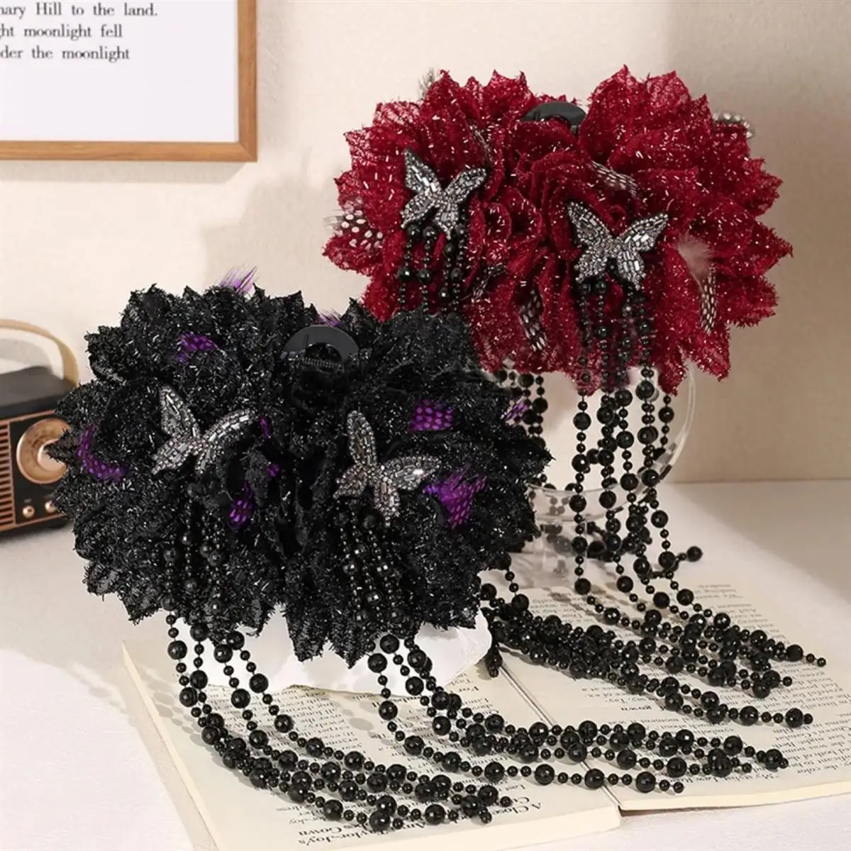 2024 New Women Elegant Trendy Casual Tassels Beads Flower Butterfly Grip Clip Shark Hair Clip Female New Headwear Accessories - Image 5