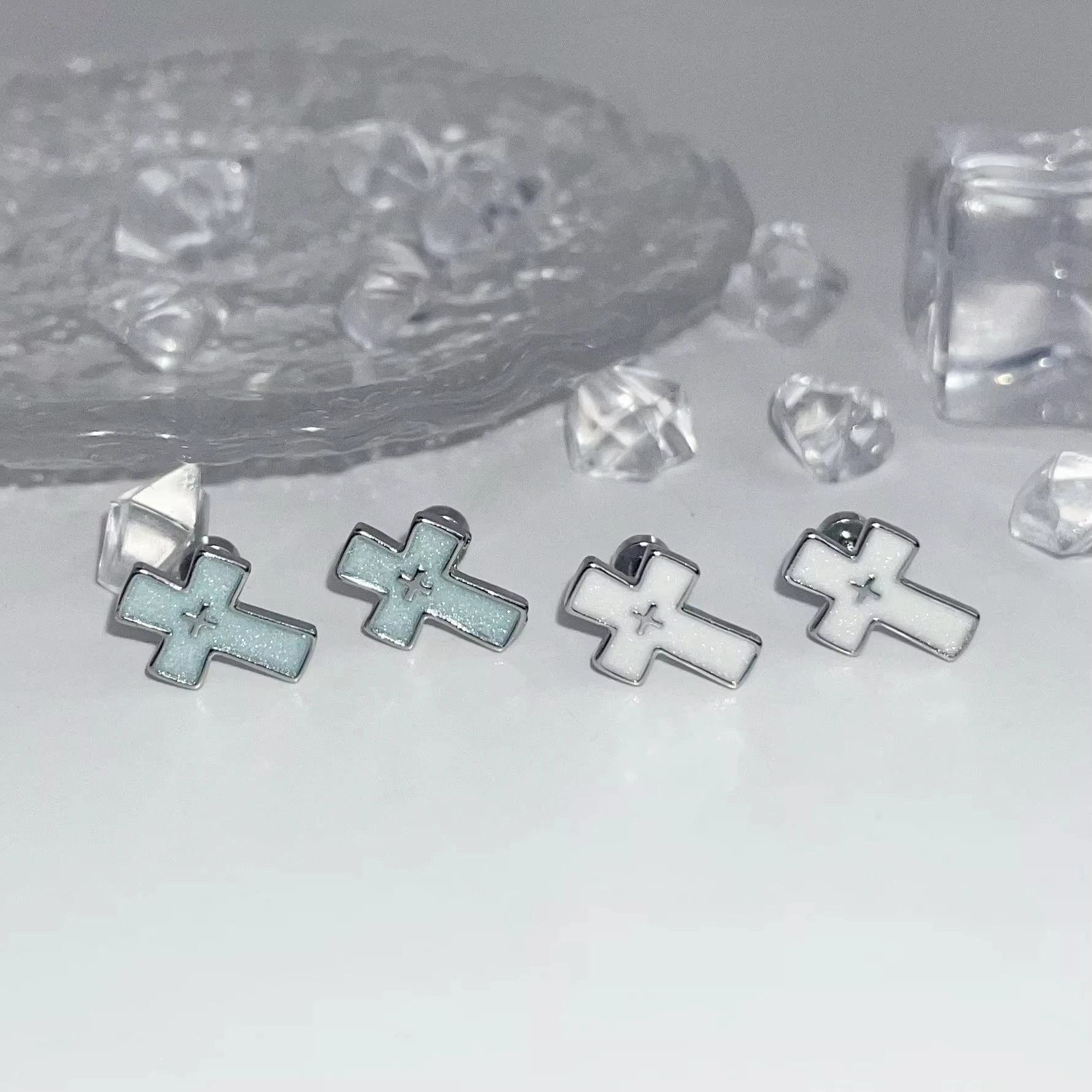 2PCS Y2K  Fashion Blue and White Cross Stud Earrings for Women Party Aesthetic Goth Vintage Cute 2000s Party Punk Jewelry Gift