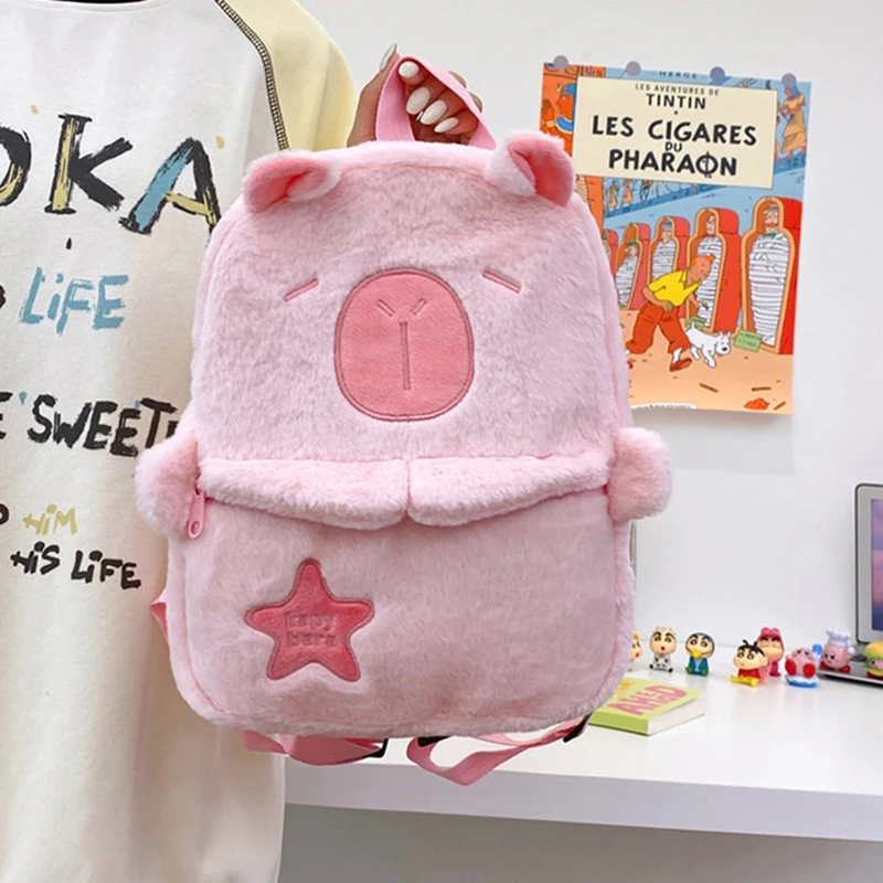 Kawaii nouveau Capybara sac à dos en peluche pour femmes polyvalent dessin animé drôle Capibala sac grande capacité sac fourre-tout cadeau pour enfants