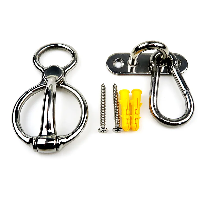 1 set di anelli per legare il cavallo in acciaio inossidabile, dispositivo per allenamento, sicurezza del cavallo, rilascio della corda incrociata, parti equestri, attrezzatura per l'allenamento del cavallo