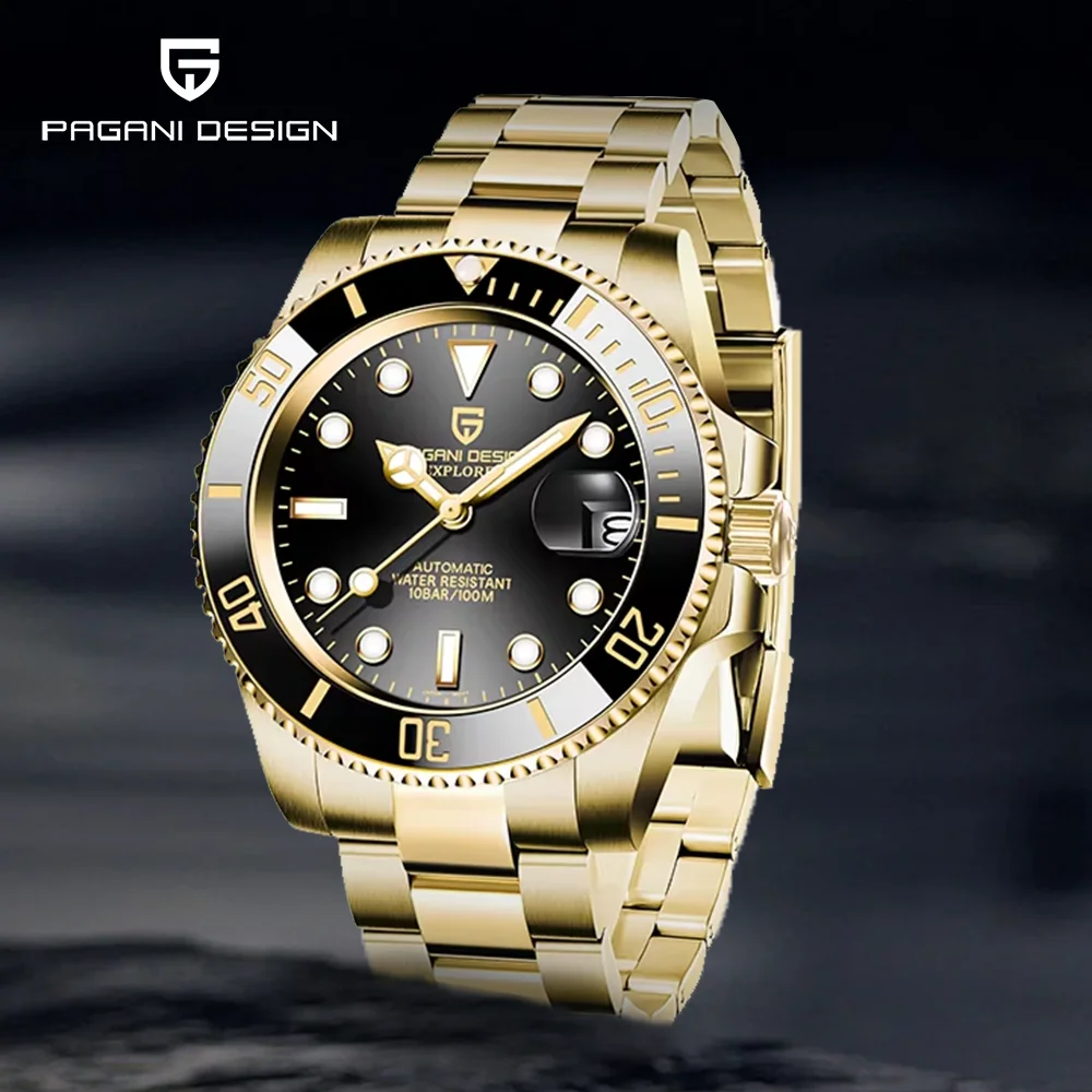 PAGANI DESIGN 40MM Men's Automatic Mechanical Watches Japan NH35 Sapphire Stainless Steel Gold Case Waterproof Watch for Men