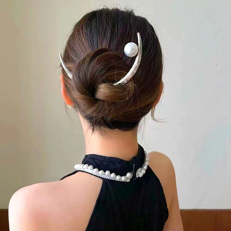 

New Moon Shape Hairpin Hair Fork for Women Girl Retro Style Metal Hair Stick Semicircle Shaped Hairpin Headwear Hair Accessories