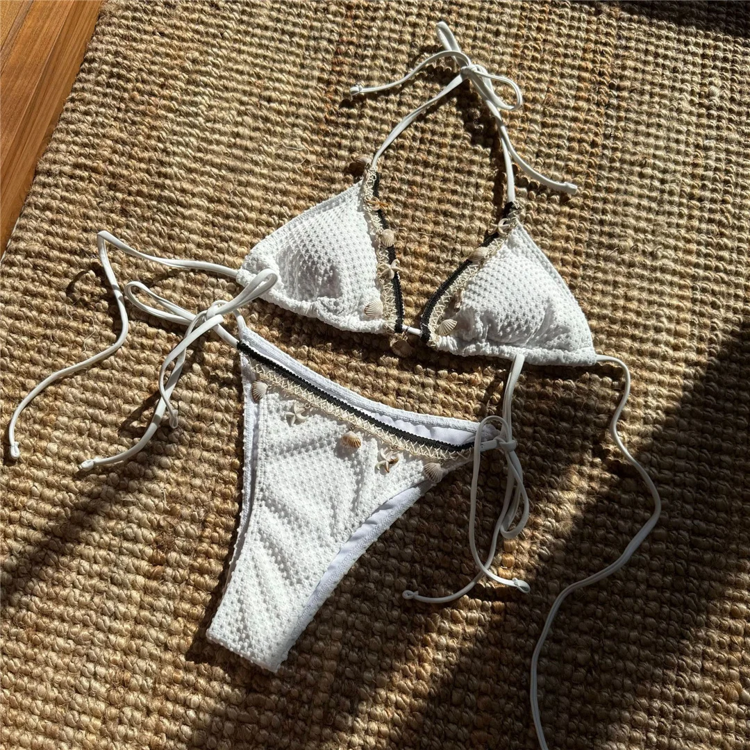 Shells Neckholder-Bikini-Set mit hohem Beinausschnitt und Riemchen, zweiteilig, Damen-Badeanzug, Badebekleidung, gepolsterter Badeanzug, Bather Swim V6416 – Detail 9