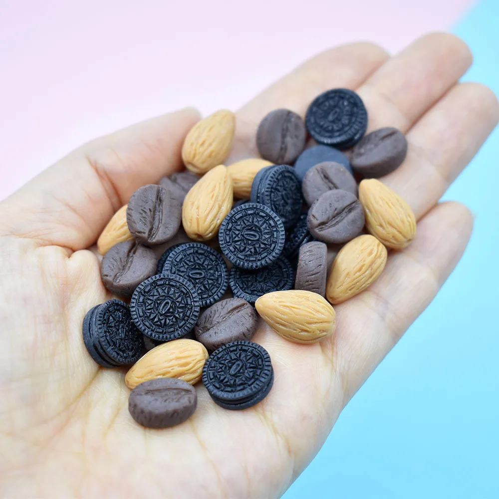 10pcs Resin Coffee Bean Biscuit Almond Mini Fake Food Flatback Charm Miniature Accessories Embellishment DIY Scrapbooking Crafts