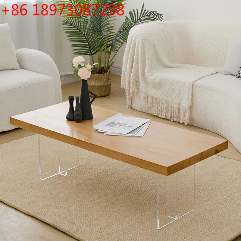 

Japanese solid wood acrylic suspended coffee table household low tea log