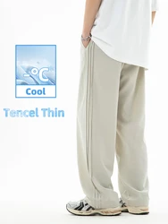 Cooling Ice Silk Leisure Pants for Men Lightweight and Breathable Summer Pants with Side Flip Design Perfect for Draping Effect