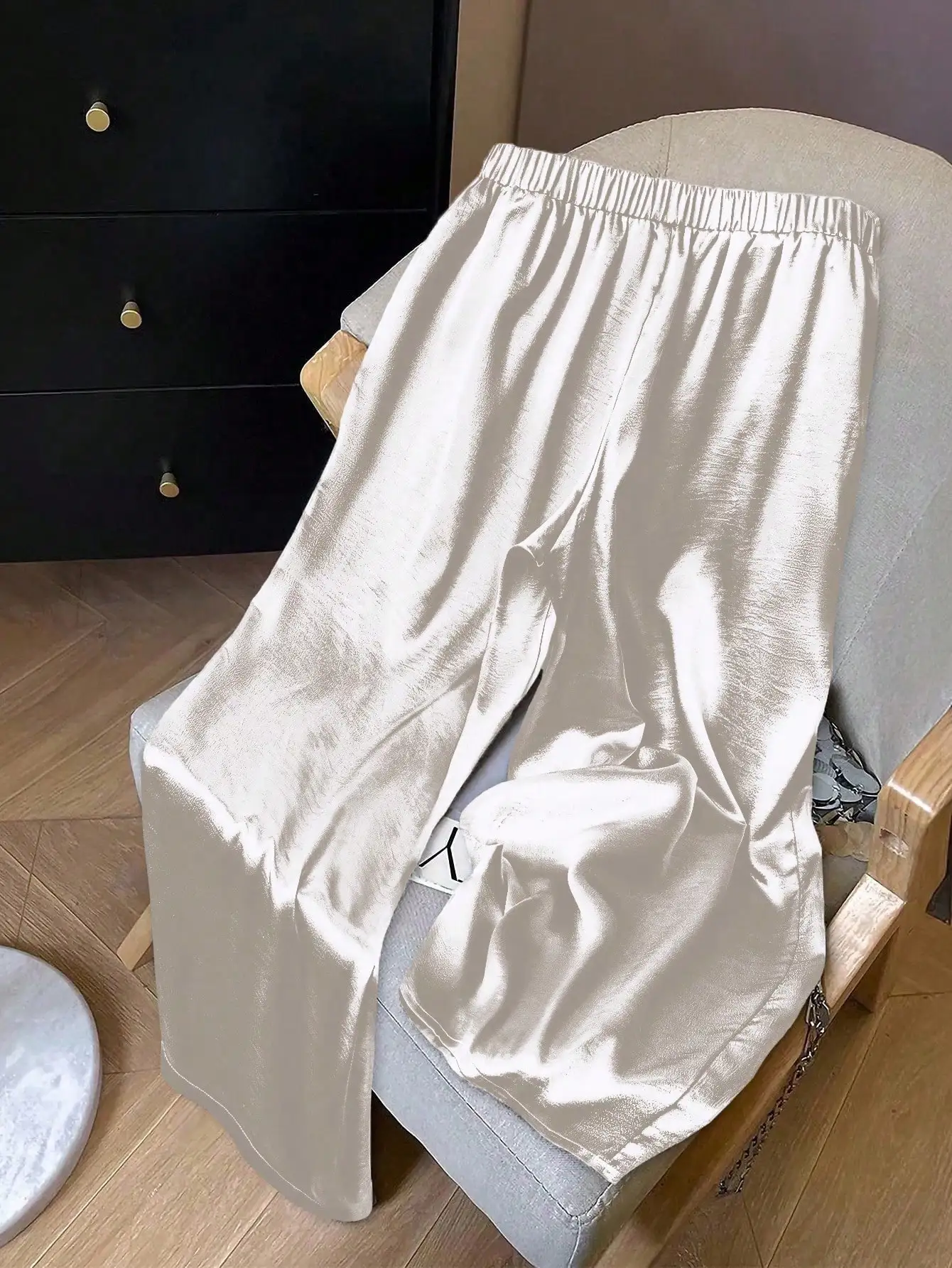 Leichte Acetat-Seide Straight-Leg-Hose für Damen - Atmungsaktive Knitterfreie Loungehose mit Weichem Fall – Detail 2