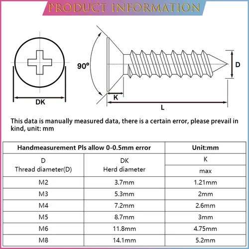 Imagen 2 del producto M2 M3 M4 M5 M6 M8 304 Acero inoxidable Phillips Cruz redonda/tornillo de cabeza avellanada tornillos de madera portátil tornillos autorroscantes gafas