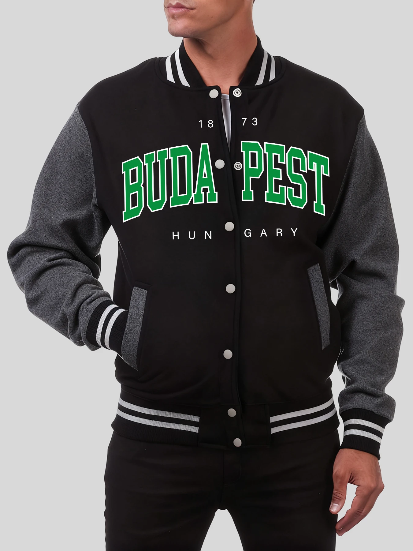 

Budapest Hungary Letter Design Jackets Men Casual Pocket Baseball Coat Fashion Loose Top Autumn Hip Hop Streetwear Clothing