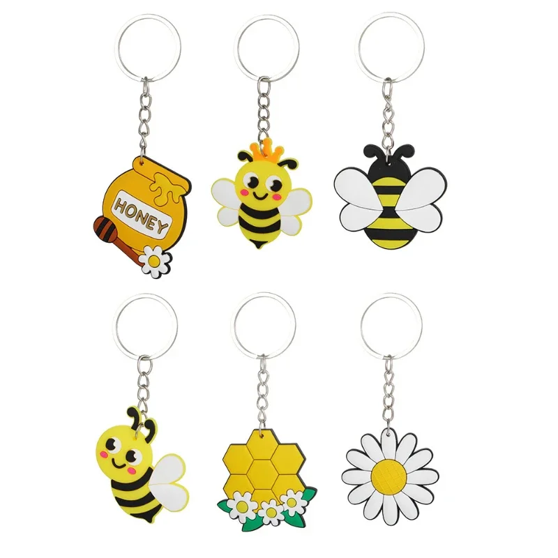 

6 PCS Honey Bee Keychain Pendants Bee Accessories Cartoon Bee Keyring Hanging Pendant Decorations Apiculture Beekeeping Tools