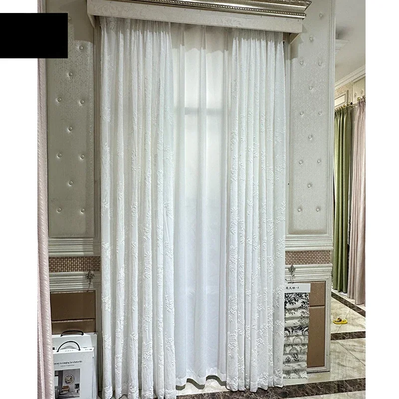 New Embossed Jacquard White Screen Curtains For Living Room Bedroom French Window Balcony Window Customized Products Partition